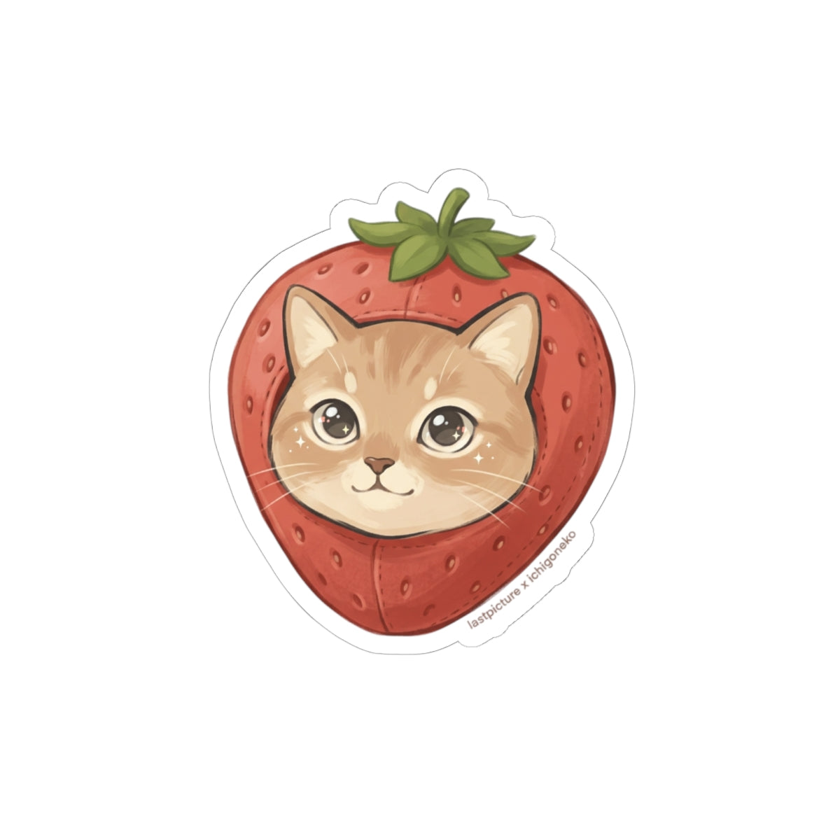Cute Cat Strawberry Sticker — Kiss-Cut Vinyl Laptop Decal