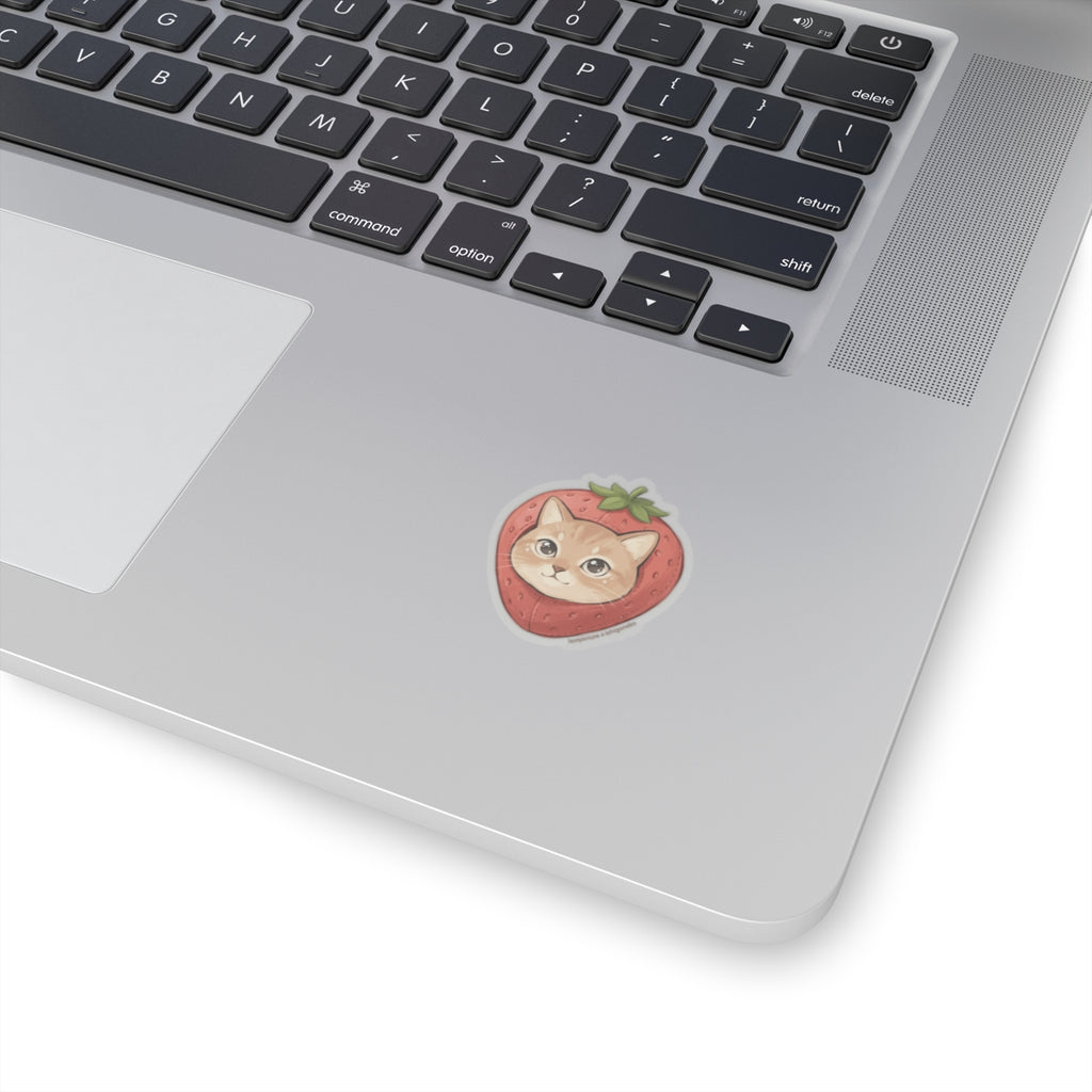 Cute Cat Strawberry Sticker — Kiss-Cut Vinyl Laptop Decal