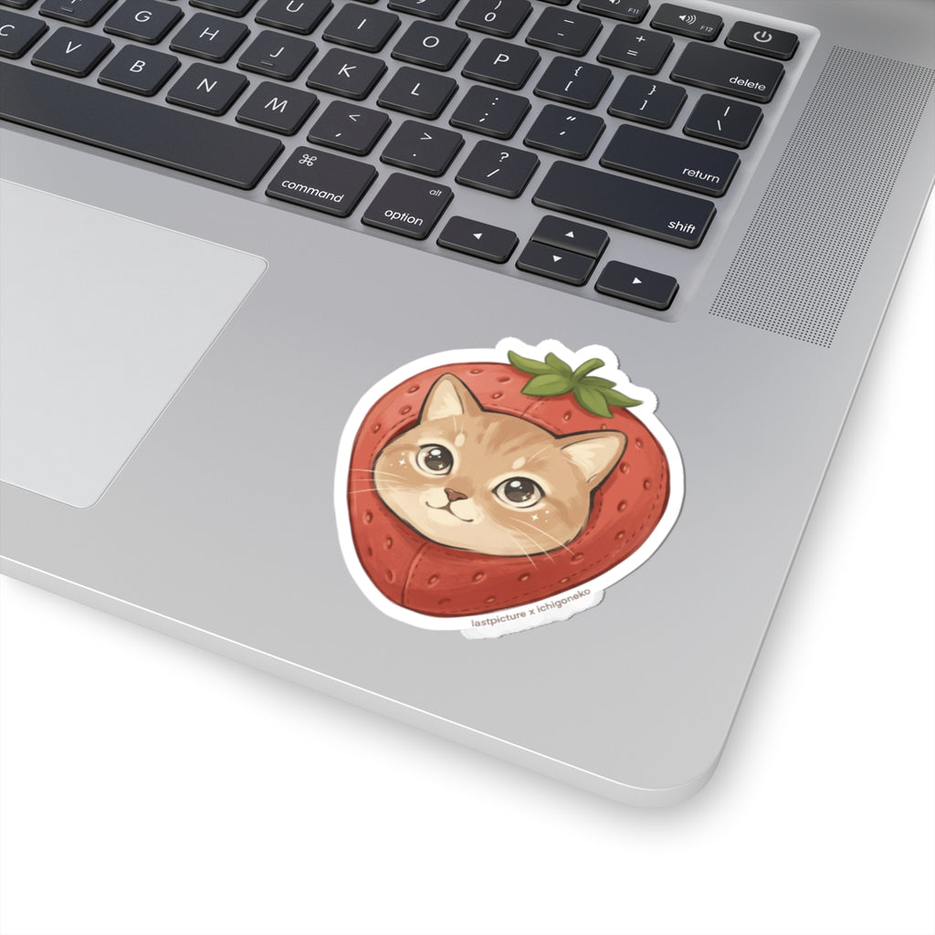 Cute Cat Strawberry Sticker — Kiss-Cut Vinyl Laptop Decal