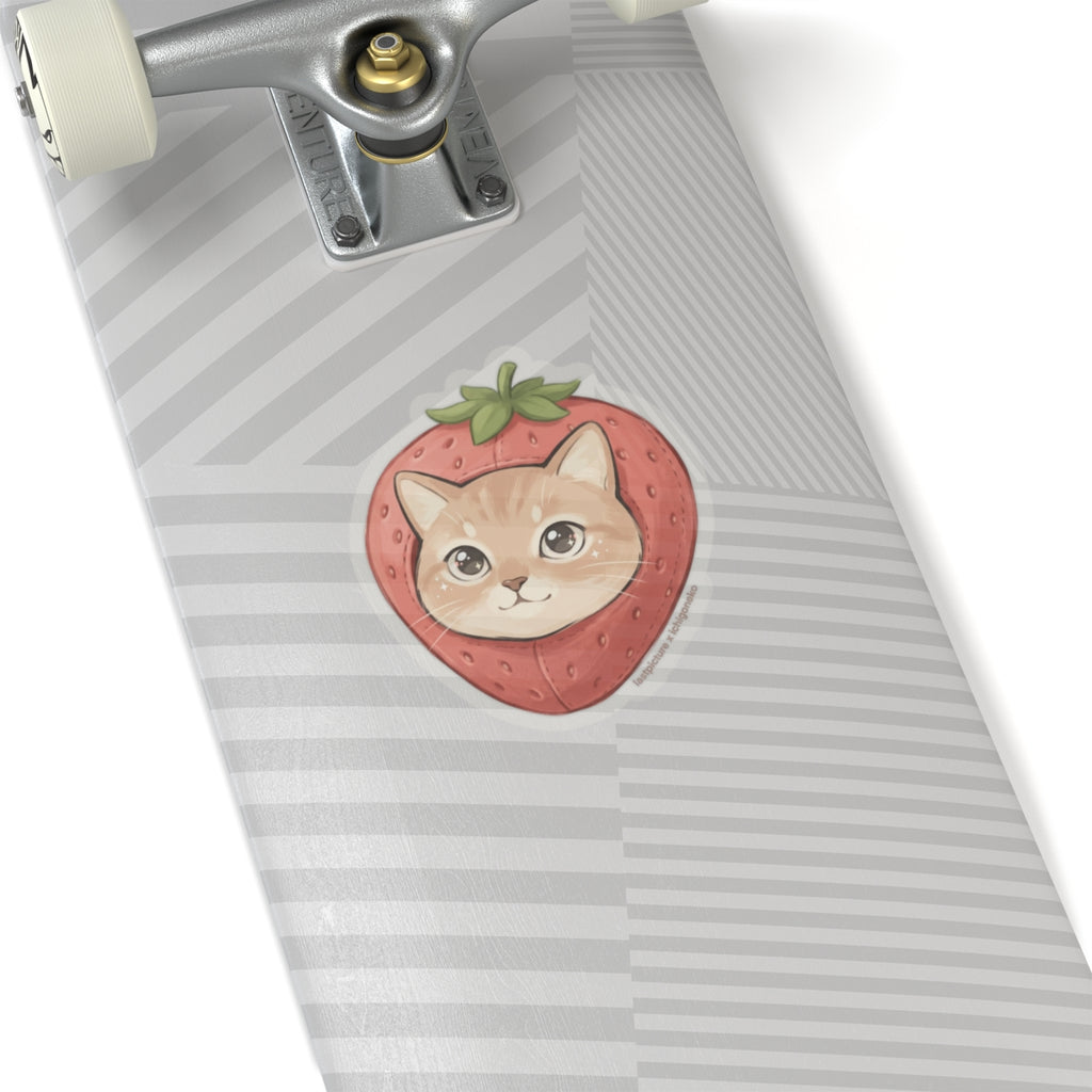 Cute Cat Strawberry Sticker — Kiss-Cut Vinyl Laptop Decal