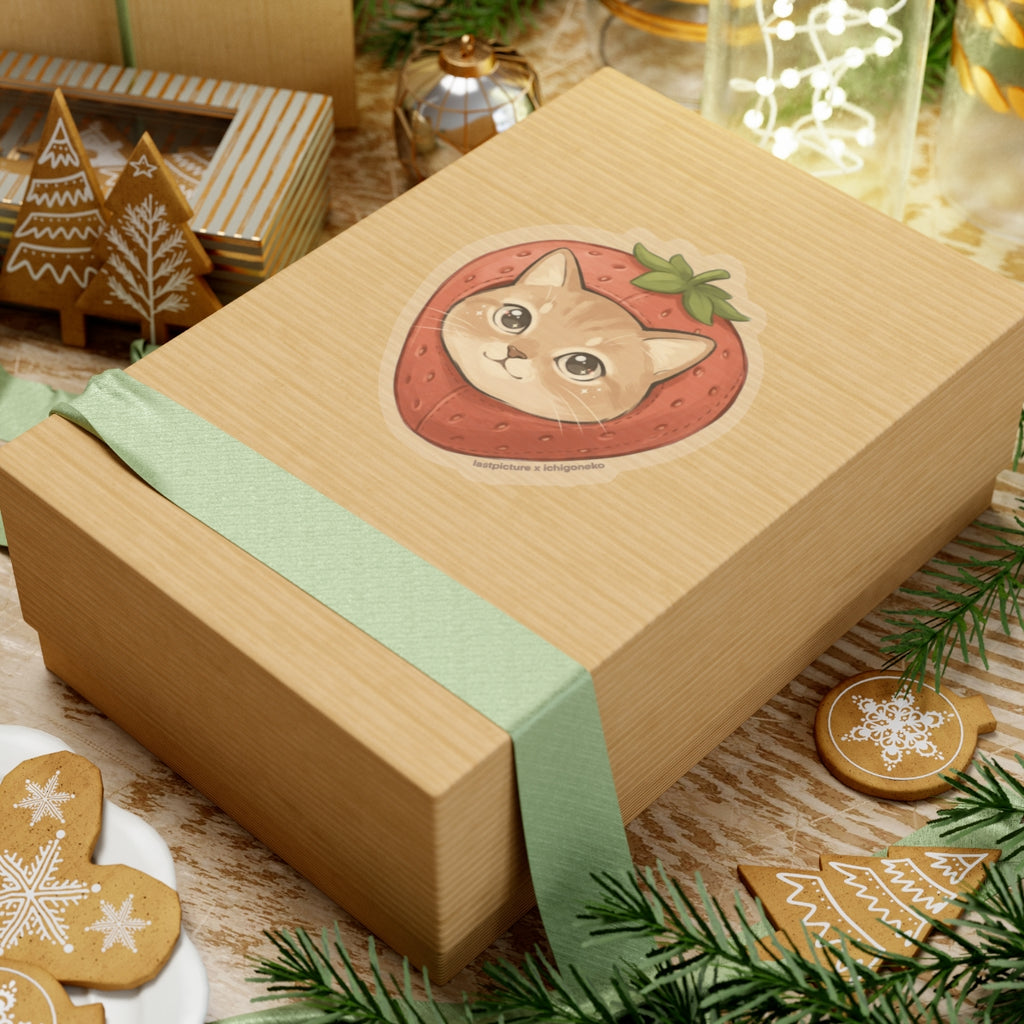 Cute Cat Strawberry Sticker — Kiss-Cut Vinyl Laptop Decal