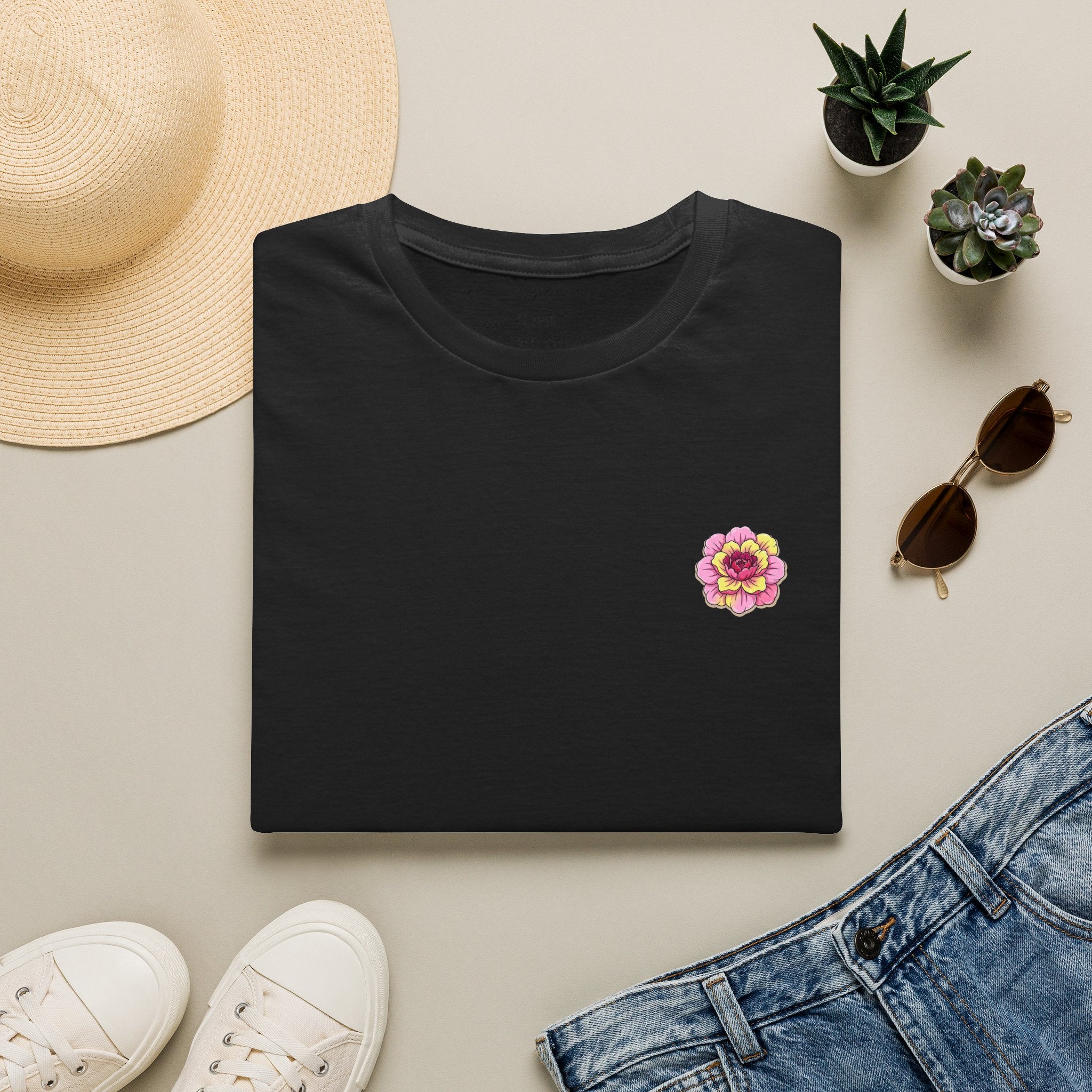 Floral Heart Bloom T‑Shirt  Pink Flower Design
