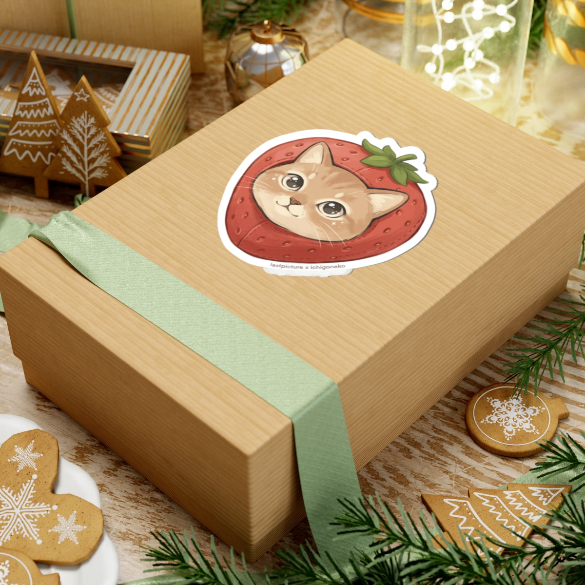Cute Cat Strawberry Sticker — Kiss-Cut Vinyl Laptop Decal