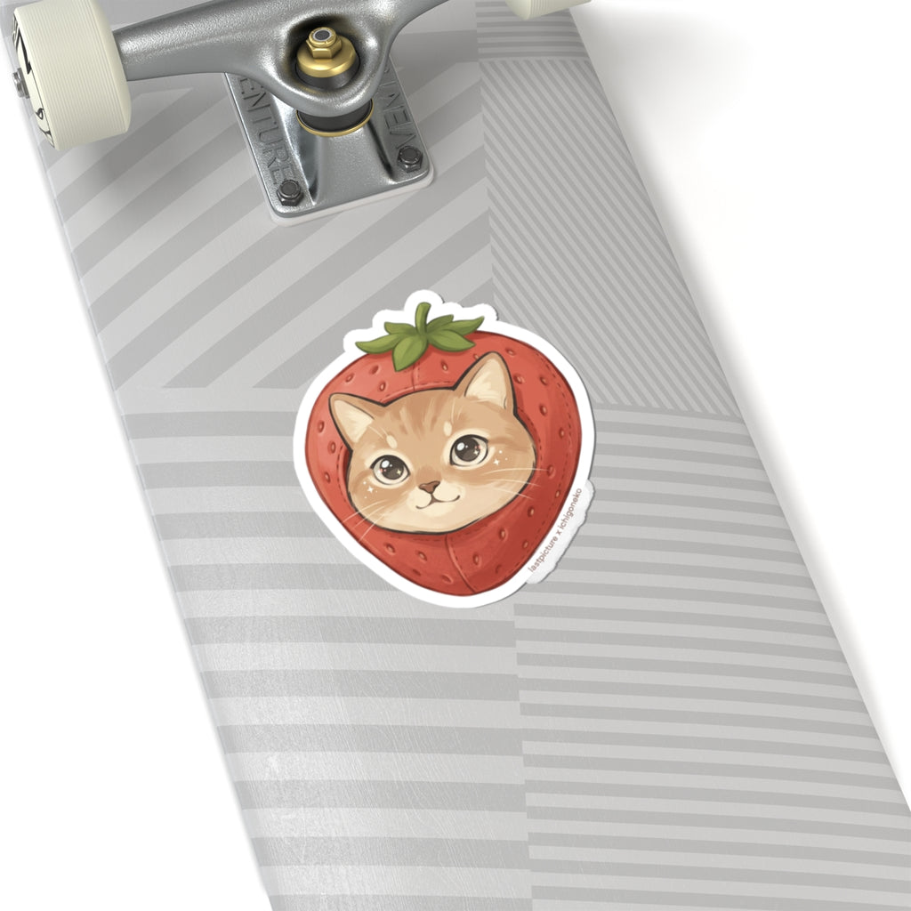 Cute Cat Strawberry Sticker — Kiss-Cut Vinyl Laptop Decal